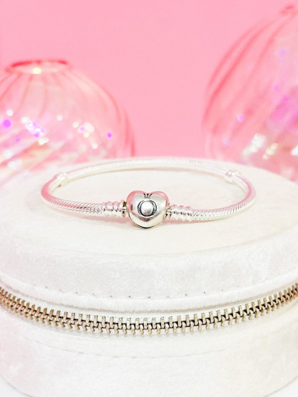 925 Sterling Silver Heart Clasp Bracelet Snake Chain 7.9 inches (20 cm)
